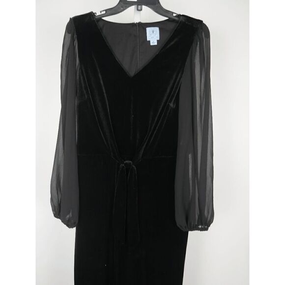 CeCe Women's Black Velvet Long-Sleeve Tie-Waist V-Neck Jumpsuit M - Picture 3 of 11